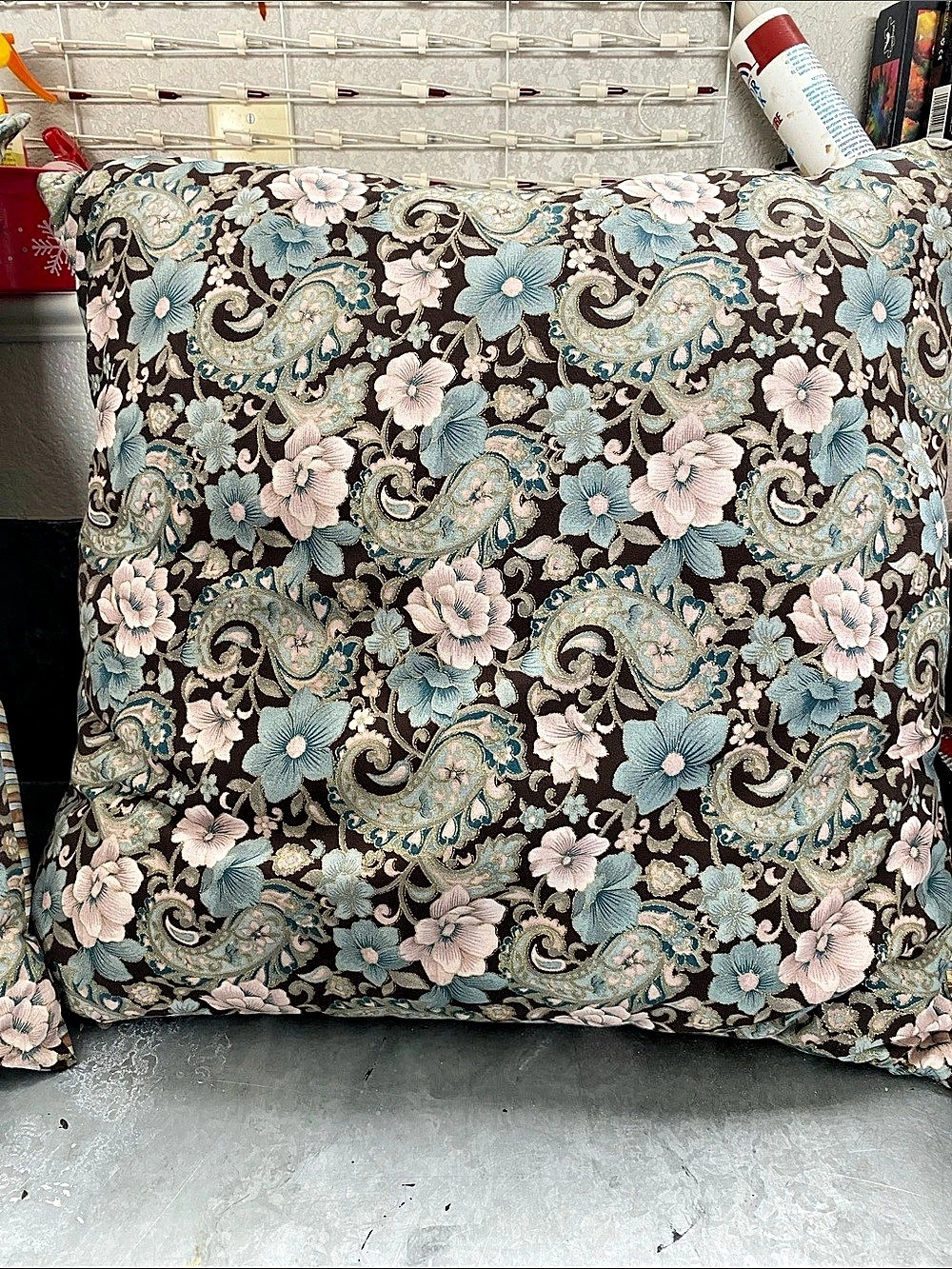Floral Paisley Accent Pillow in Blue & Brown